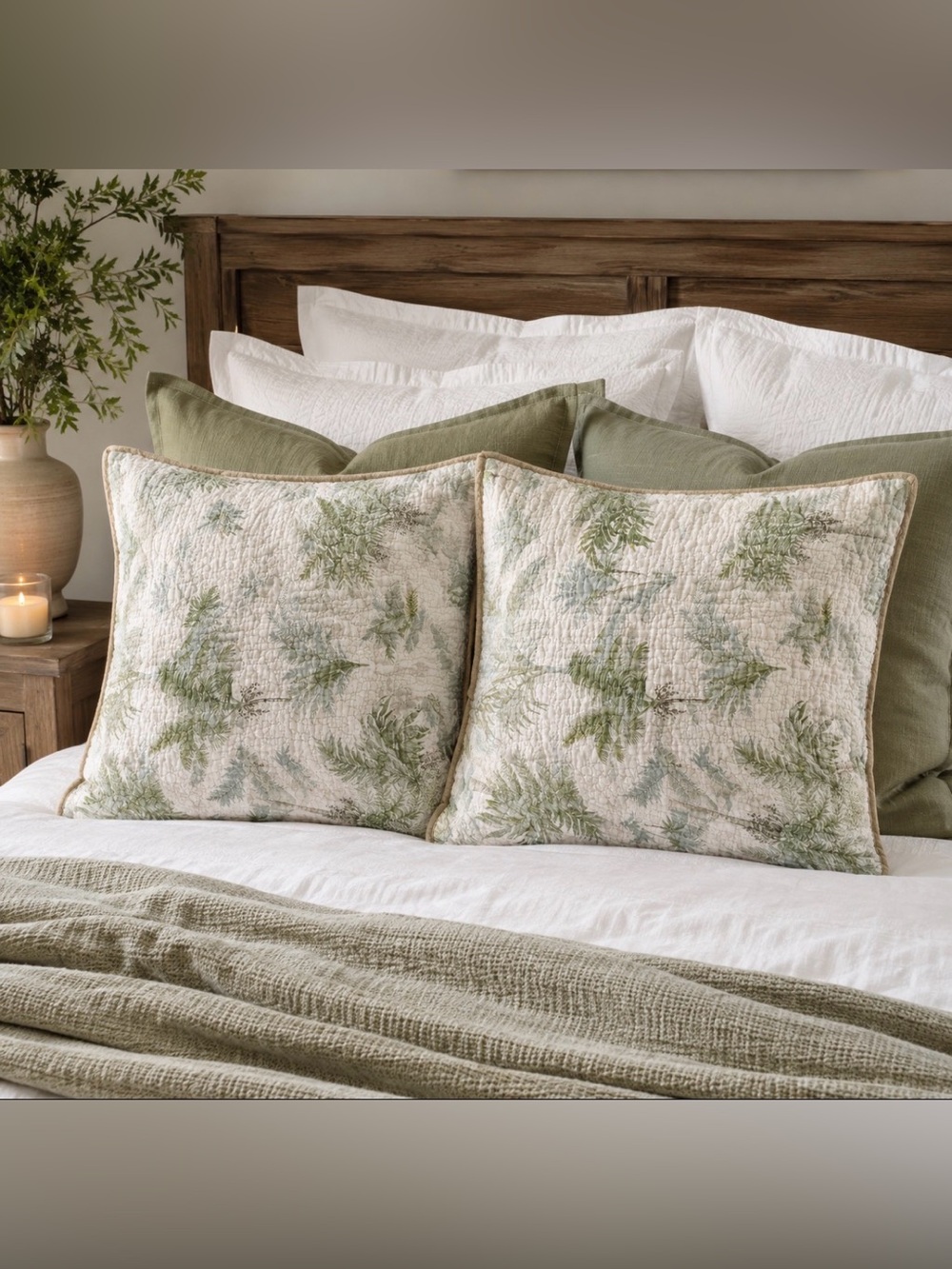 Tommy Bahama Olive Botanical Quilted Euro Sham Pair